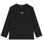 Boys Black Logo Long Sleeve Top, 3, hi-res