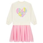 Girls Ivory & Pink Tulle Dress, 1, hi-res