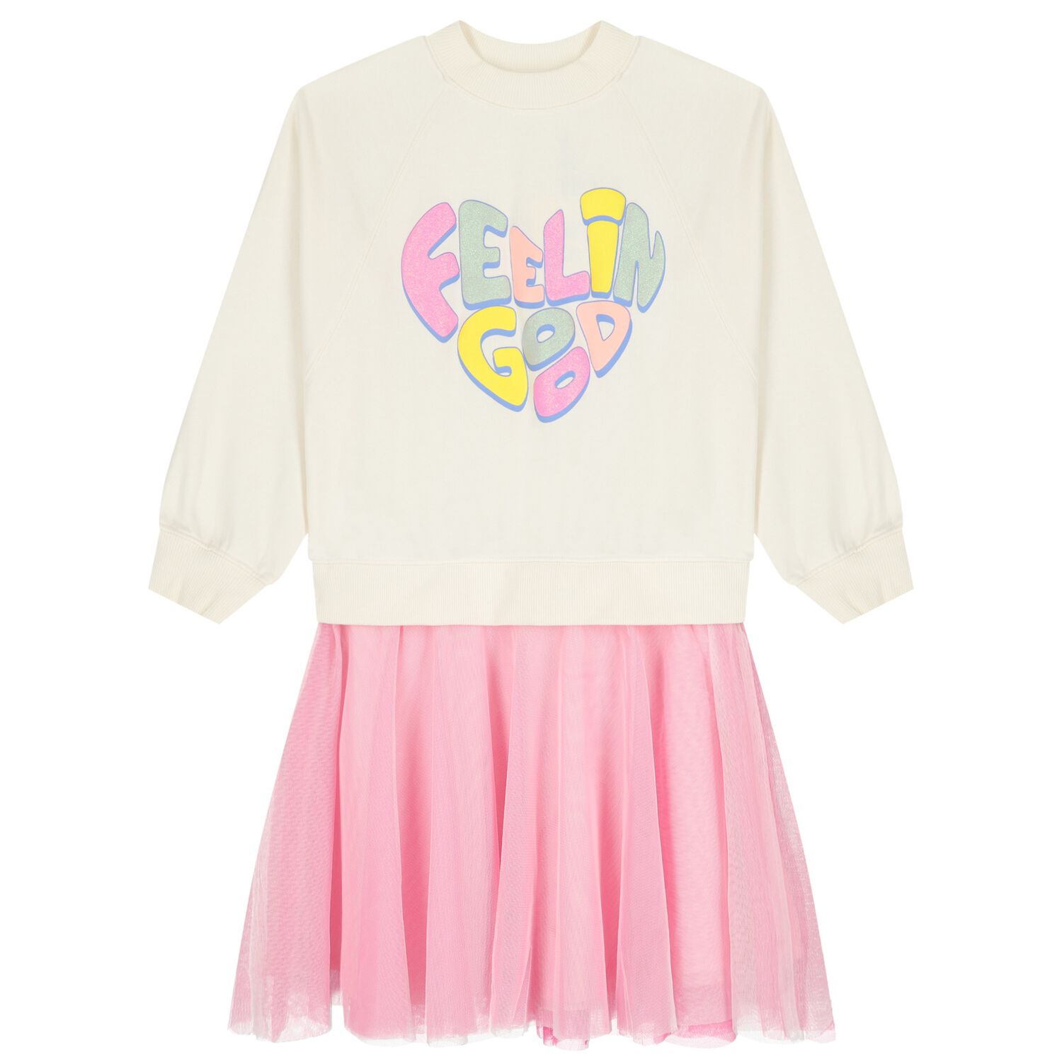 Girls Ivory & Pink Tulle Dress, 1, hi-res