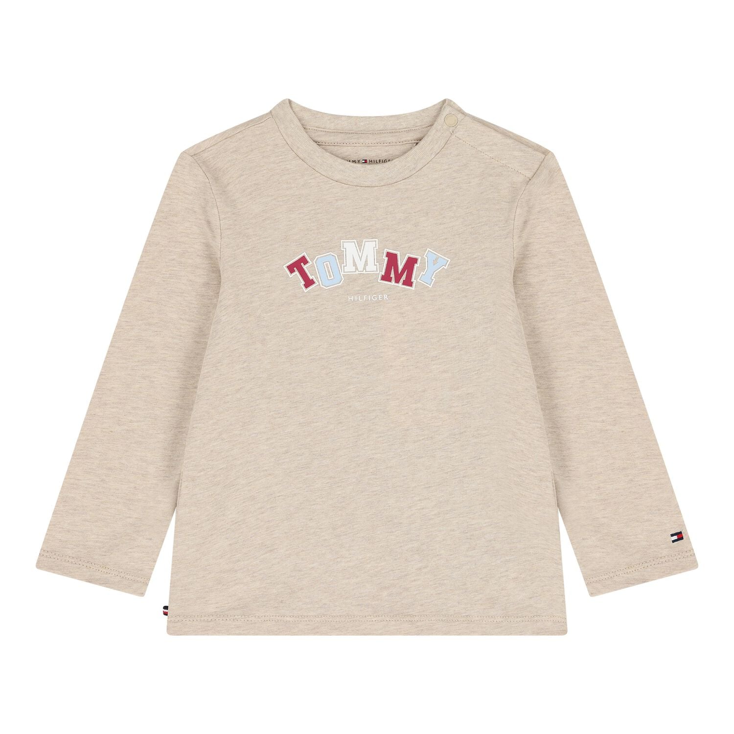 Baby Boys Beige Logo Long Sleeve Top, 1, hi-res