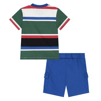Younger Boys Blue Logo Striped Shorts Set