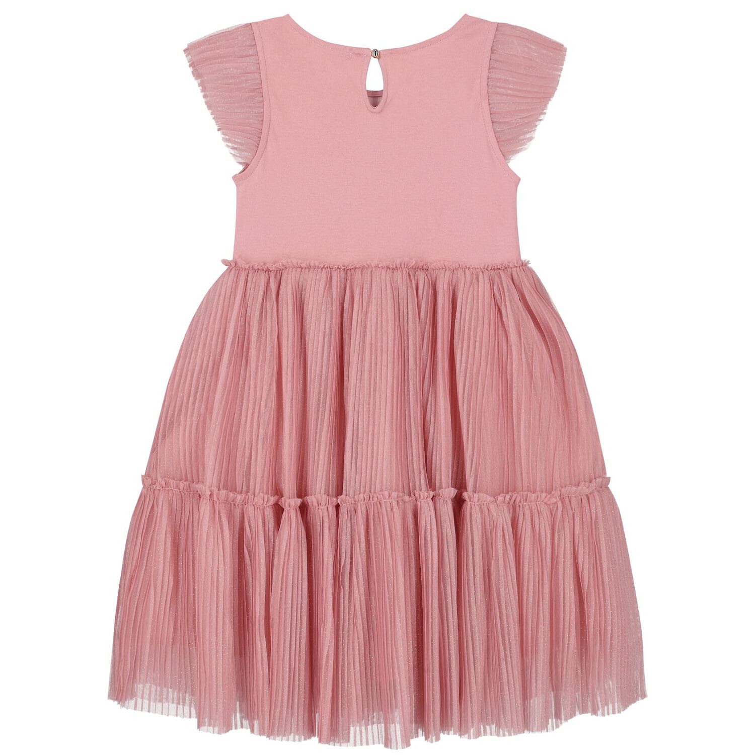Girls Pink Bow Pleated Tulle Dress, 1, hi-res image number null