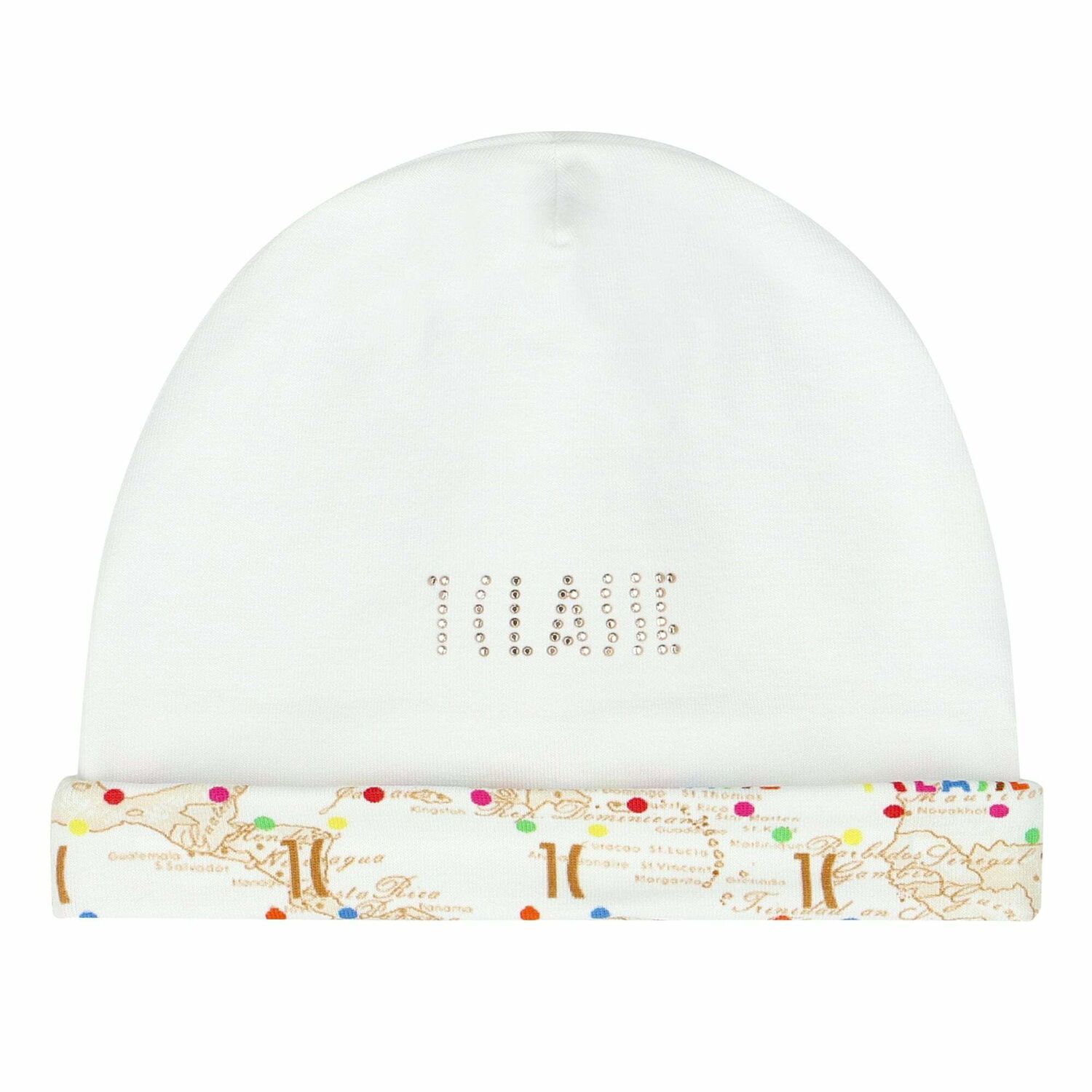 White & Beige Geo Map Baby Hat, 1, hi-res