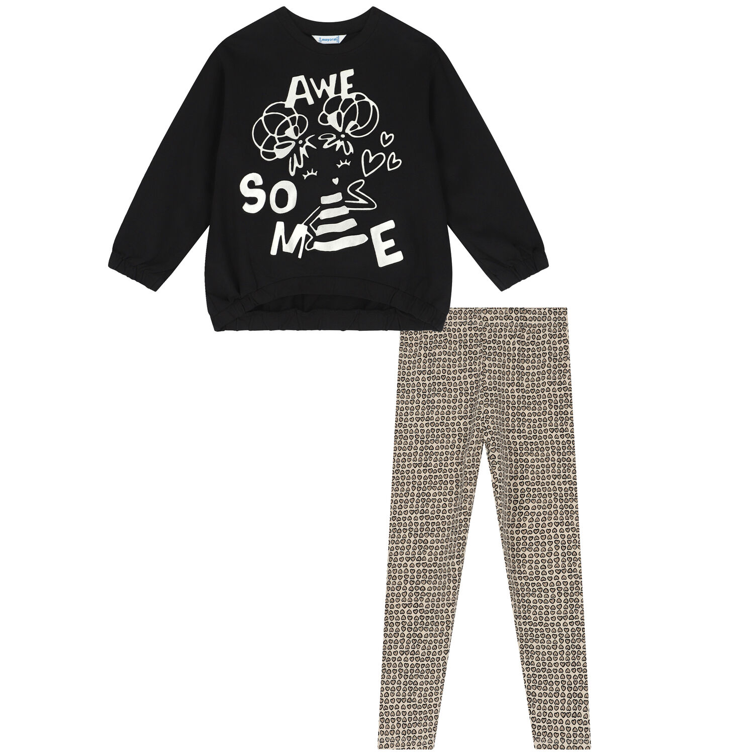 Girls Black & Beige Leggings Set, 1, hi-res image number null
