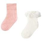 Younger Girls Ivory & Pink Socks ( 2-Pack ), 2, hi-res