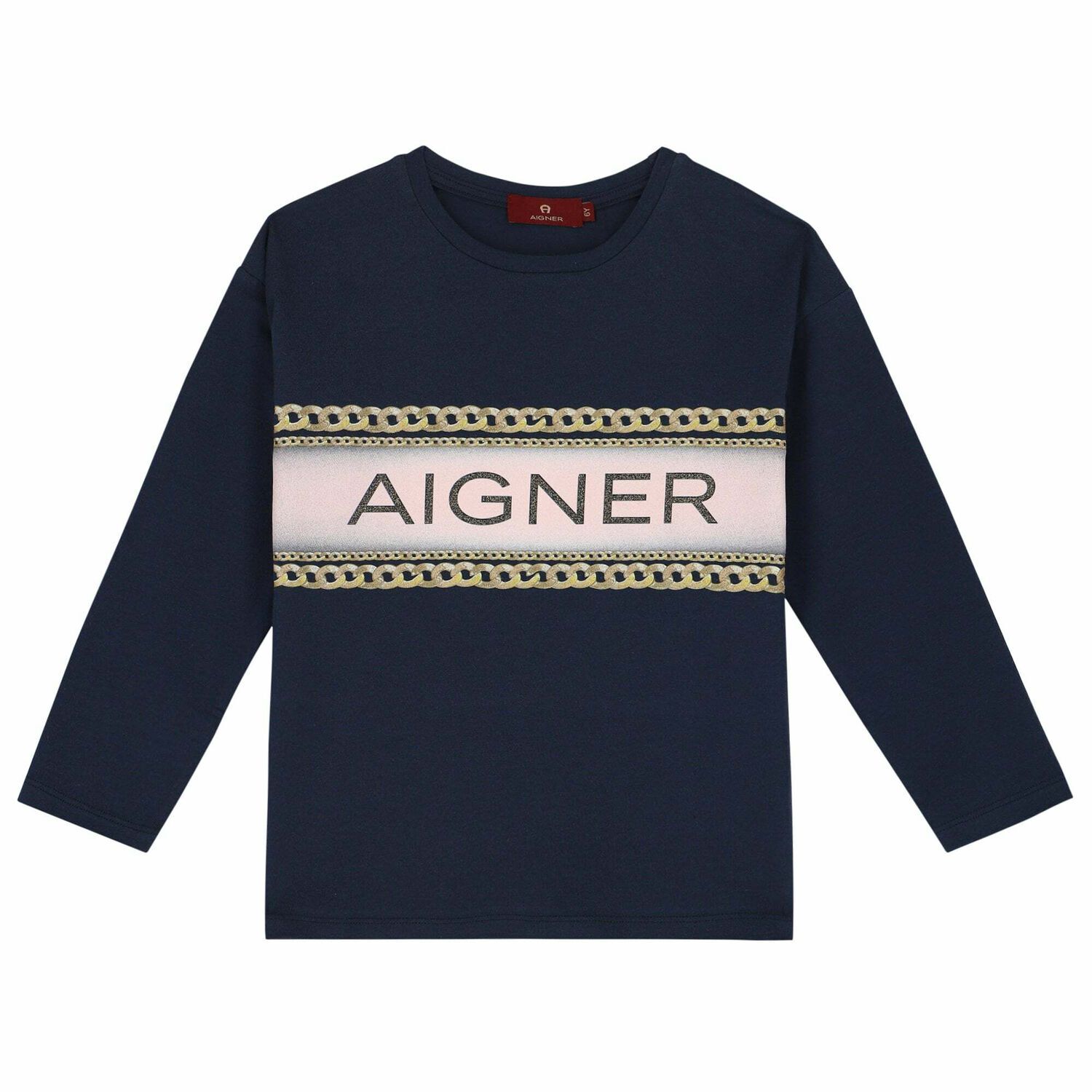 Girls Navy Logo Long Sleeve Top, 2, hi-res image number null