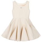 Girls Ivory Embellished Logo Dress, 2, hi-res