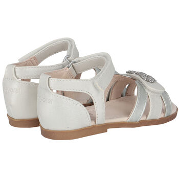 Younger Girls Silver Diamante Bow Sandals