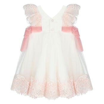 Younger Girls White & Pink Tulle Lace Dress