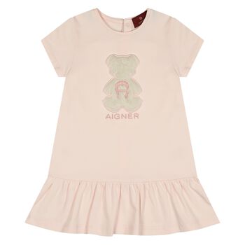 Younger Girls Pink Faux Fur Teddy Bear Dress