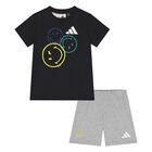 Younger Boys Black & Grey Smiley Logo Shorts Set, 1, hi-res