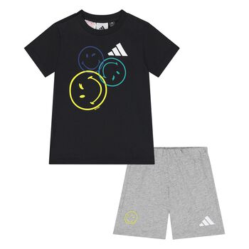 Younger Boys Black & Grey Smiley Logo Shorts Set
