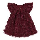 Baby Girls Burgundy 3D Flower & Sequin Ivy Dress, 2, hi-res