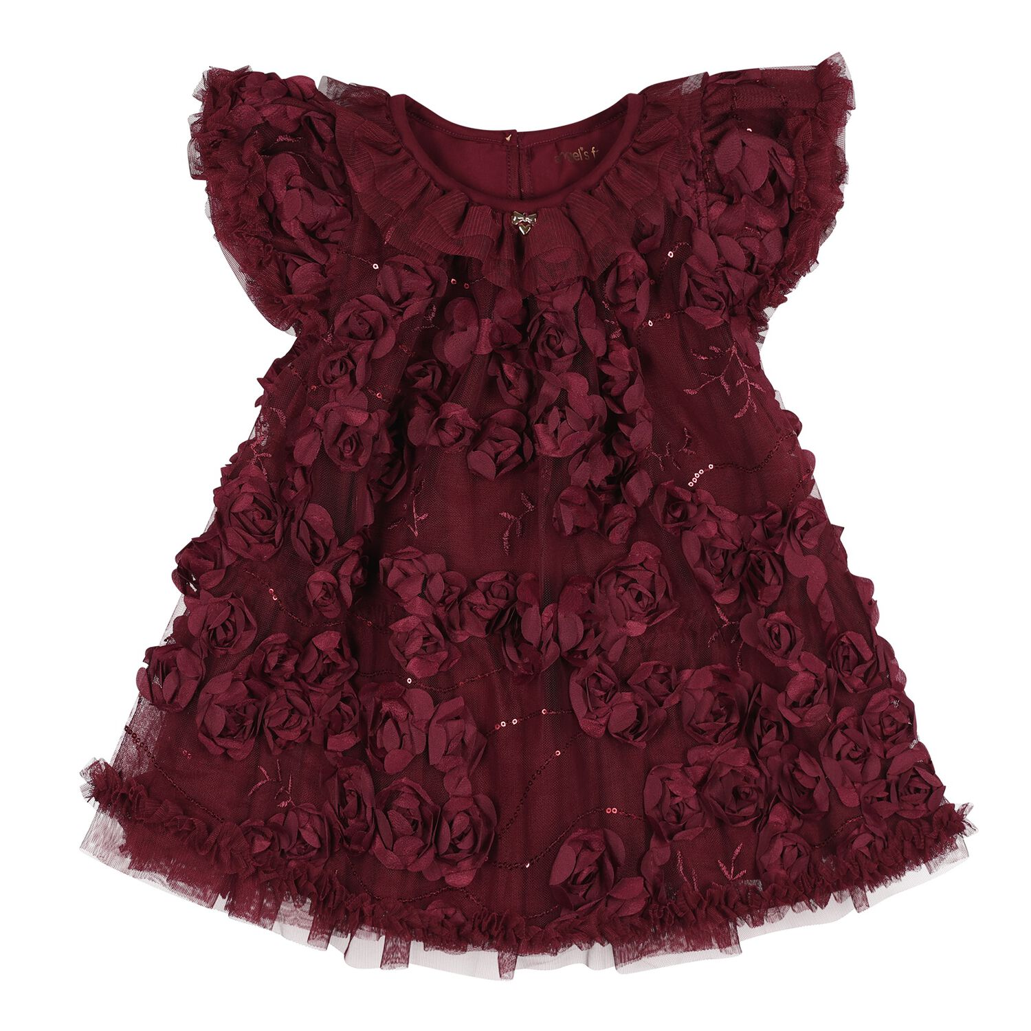 Baby Girls Burgundy 3D Flower & Sequin Ivy Dress, 2, hi-res