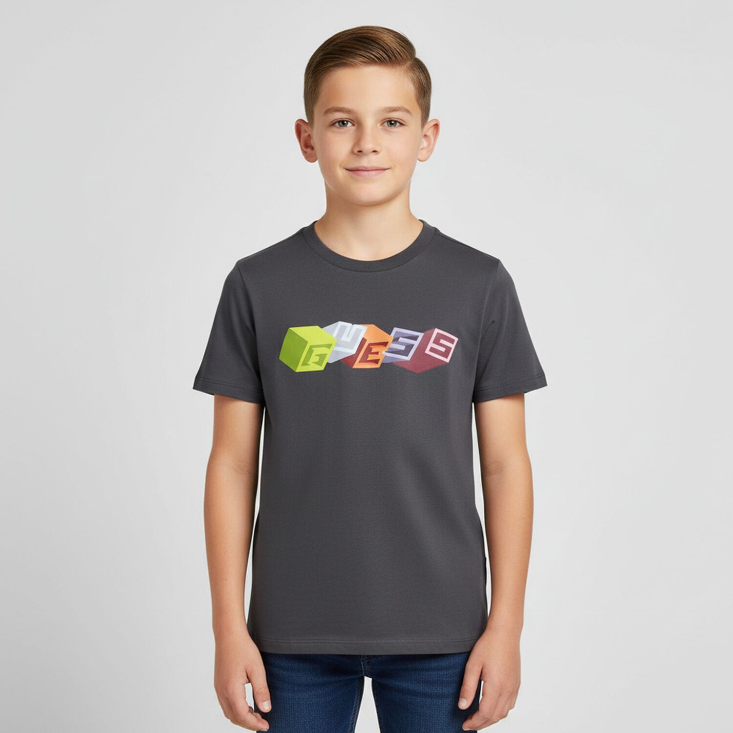 Boys Grey Logo T-Shirt, 3, hi-res