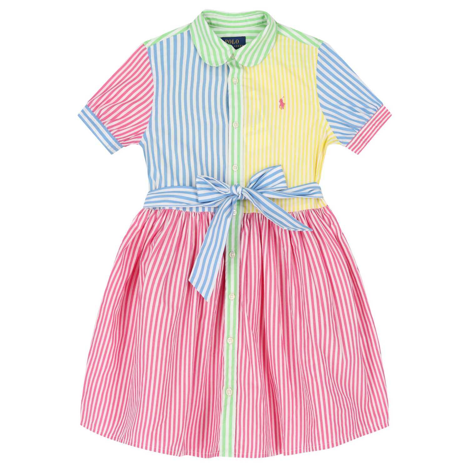 Girls Multi-Coloured Striped Dress, 1, hi-res