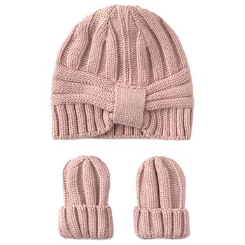 Baby Girls Pink Knitted Hat & Mittens Set