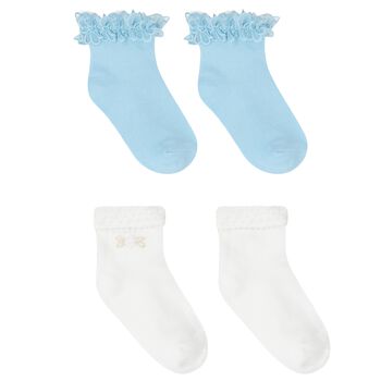 Girls White & Blue Socks ( 2-Pack )