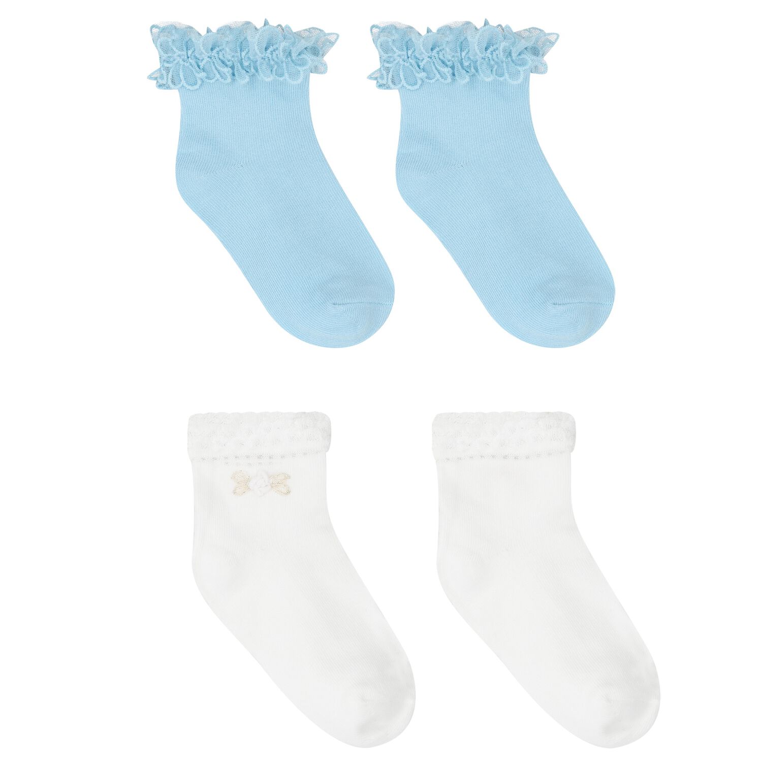 Girls White & Blue Socks ( 2-Pack ), 1, hi-res image number null