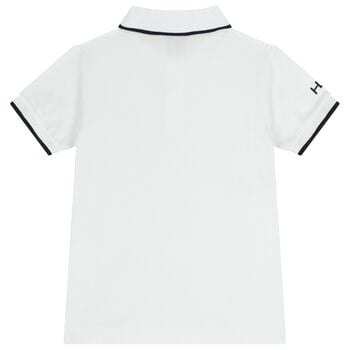 Boys White & Navy Blue Polo Shirt