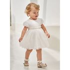 Younger Girls Ivory Pleated Tulle Dress, 1, hi-res