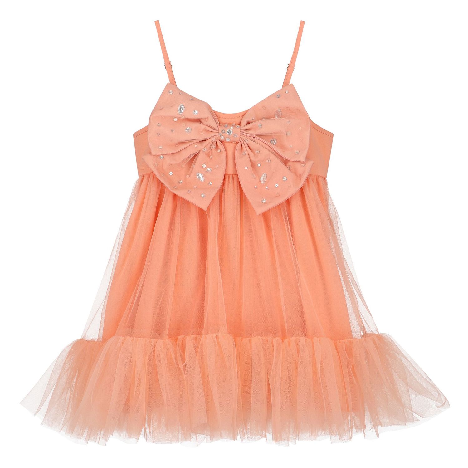 Baby Girls Coral Bow Tulle Dress Set, 1, hi-res image number null