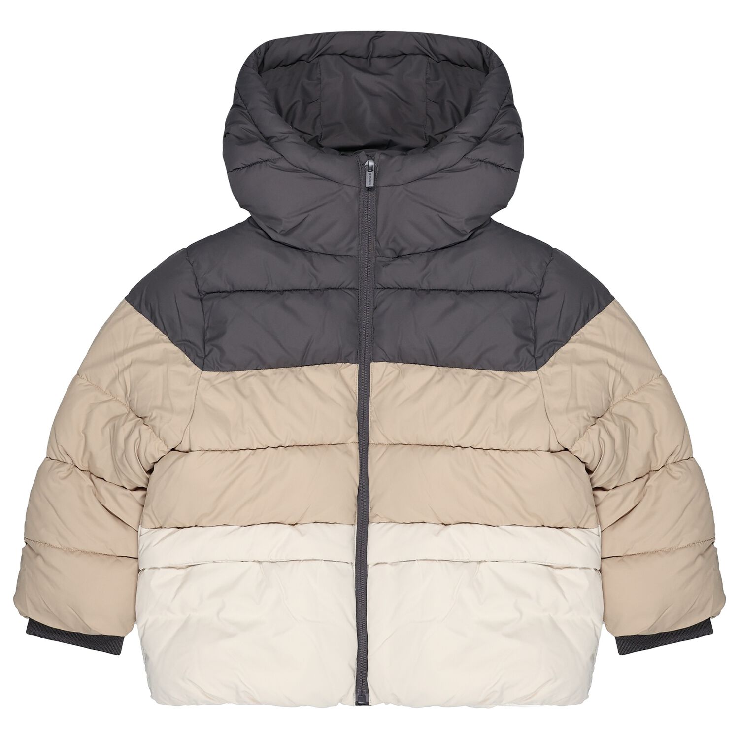 Boys Grey & Beige Padded Puffer Jacket, 1, hi-res