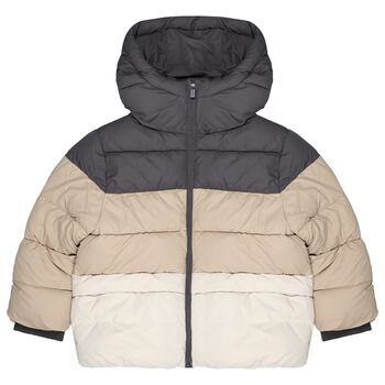 Boys Grey & Beige Padded Puffer Jacket