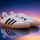 White & Brown Logo Samba Trainers, 1, hi-res