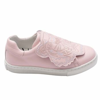 Girls Pink Leather Tiger Trainers