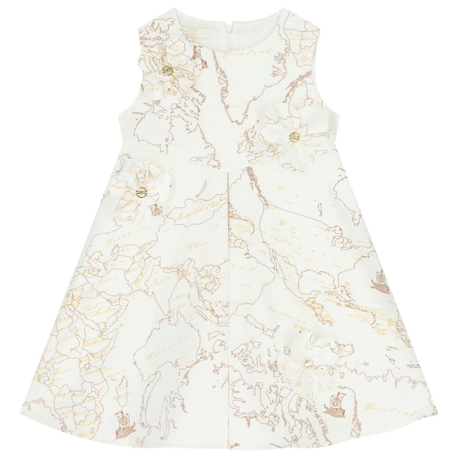 Girls Ivory Flower Geo Map Dress, 1, hi-res