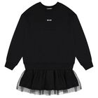 Girls Black Logo Sweatshirt Tulle Dress, 1, hi-res