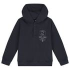 Boys Navy Blue Logo Hooded Top, 1, hi-res