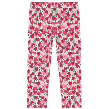 Girls Ivory & Pink Hearts Leggings