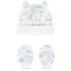 Baby Boys White & Blue Africa Hat & Mittens Set, 1, hi-res