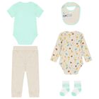 Baby Girls Beige & Green Logo Bodysuit Gift Set, 1, hi-res