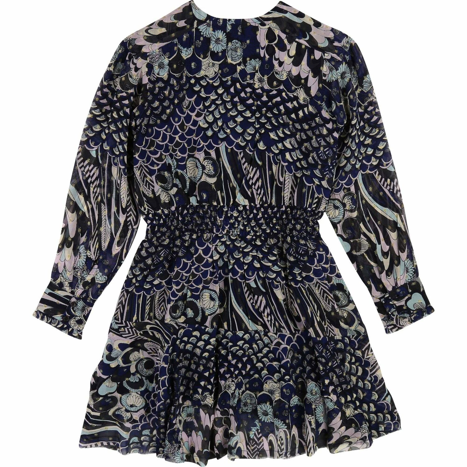Girls Navy Blue Printed Dress, 1, hi-res
