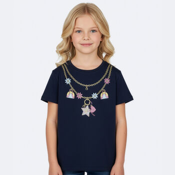 Girls Navy Blue Necklace Logo T-Shirt