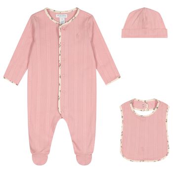 Baby Girls Pink Floral Pointelle Babygrow Gift Set