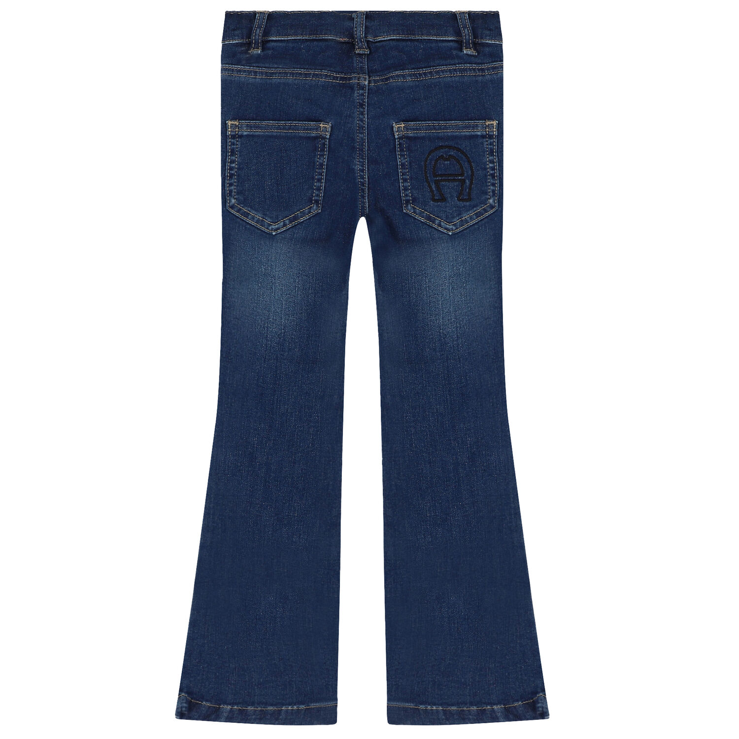 Girls Blue Denim Logo Trousers, 1, hi-res