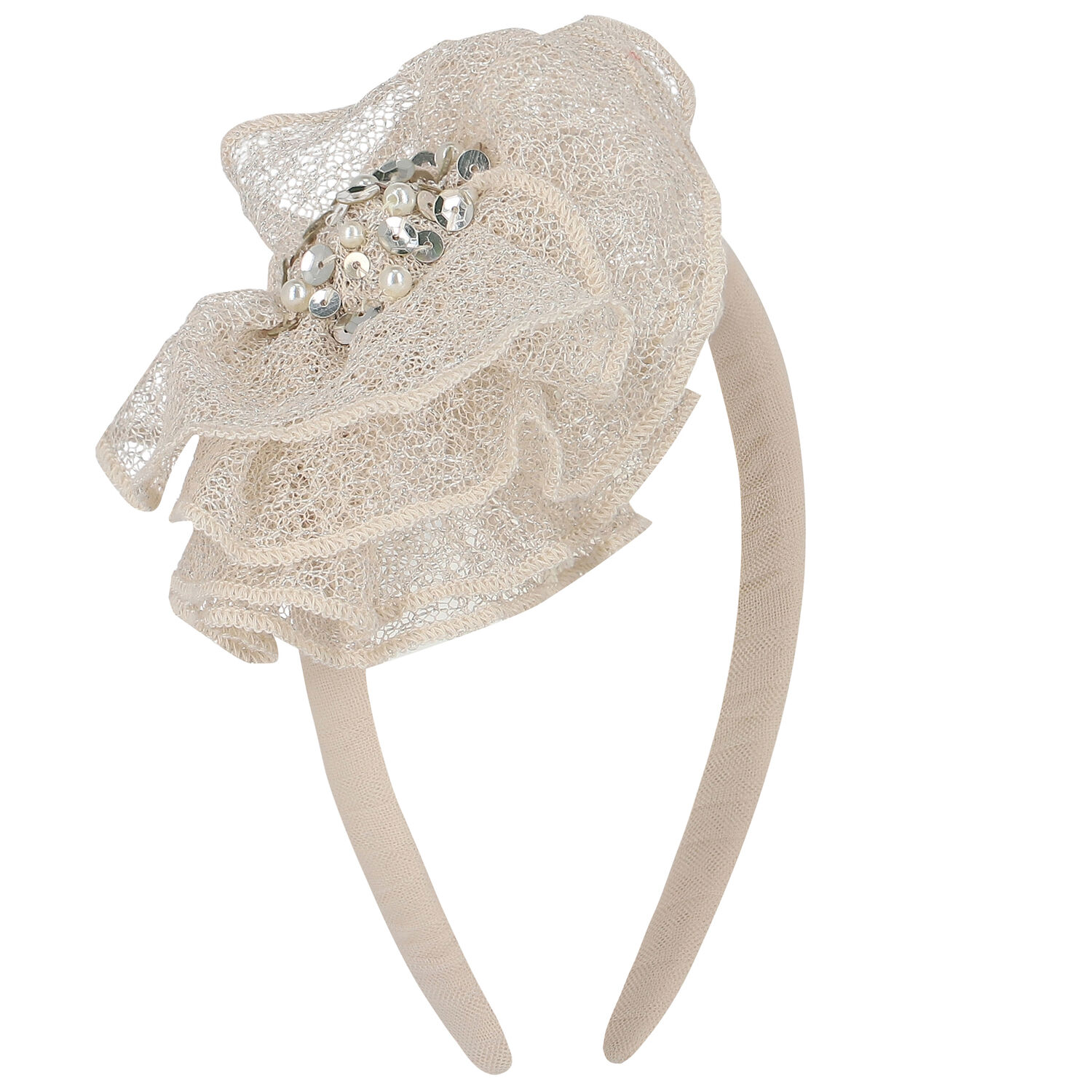 طوق شعر بزهرة باللون البيج, 1, hi-res