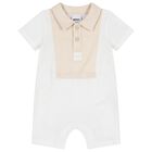 Baby Boys White & Beige Romper, 2, hi-res