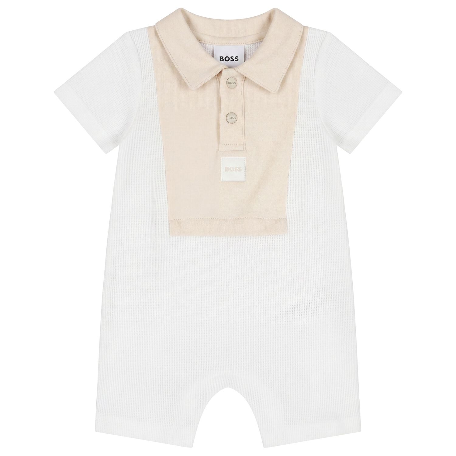 Baby Boys White & Beige Romper, 2, hi-res