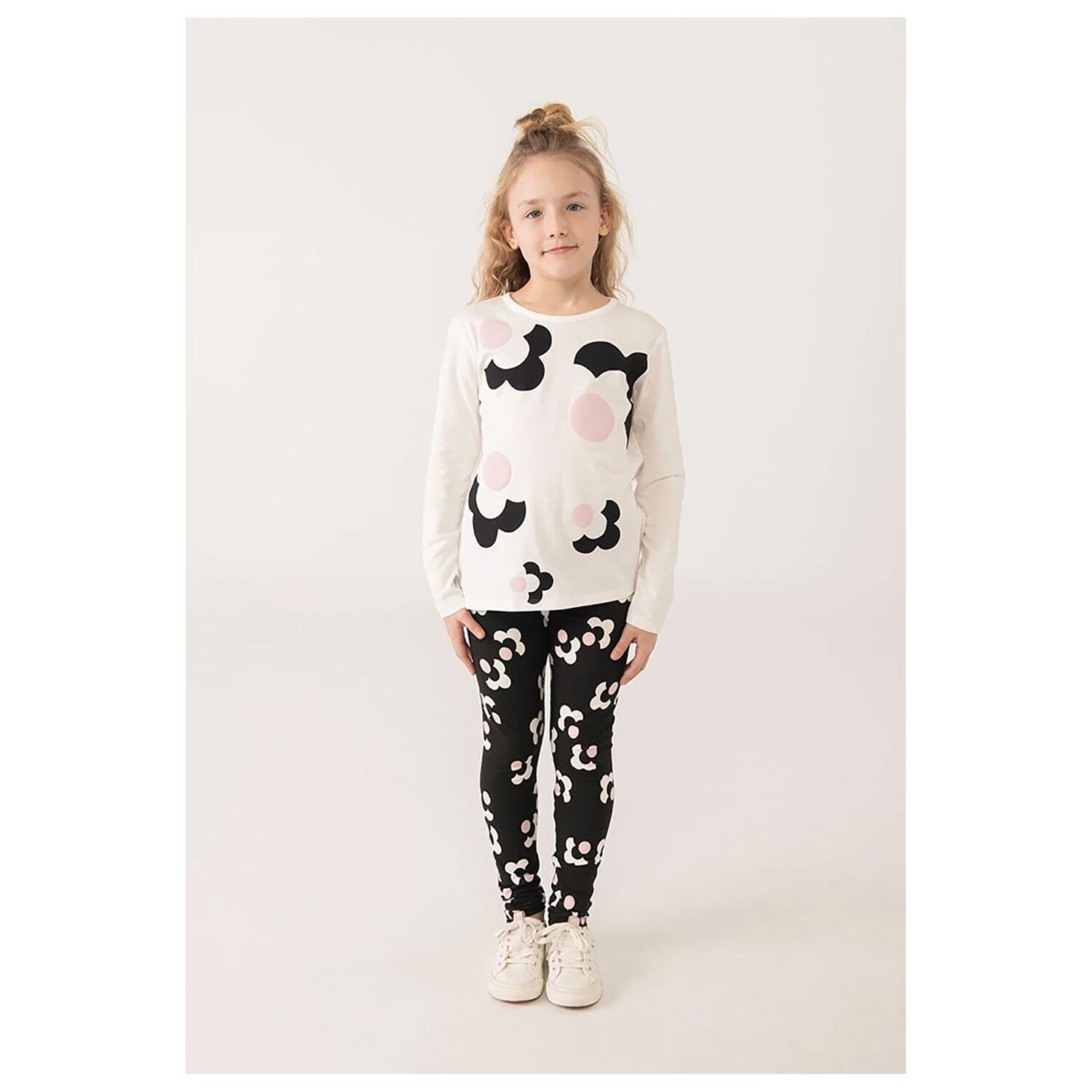 Girls Black Floral Leggings, 1, hi-res