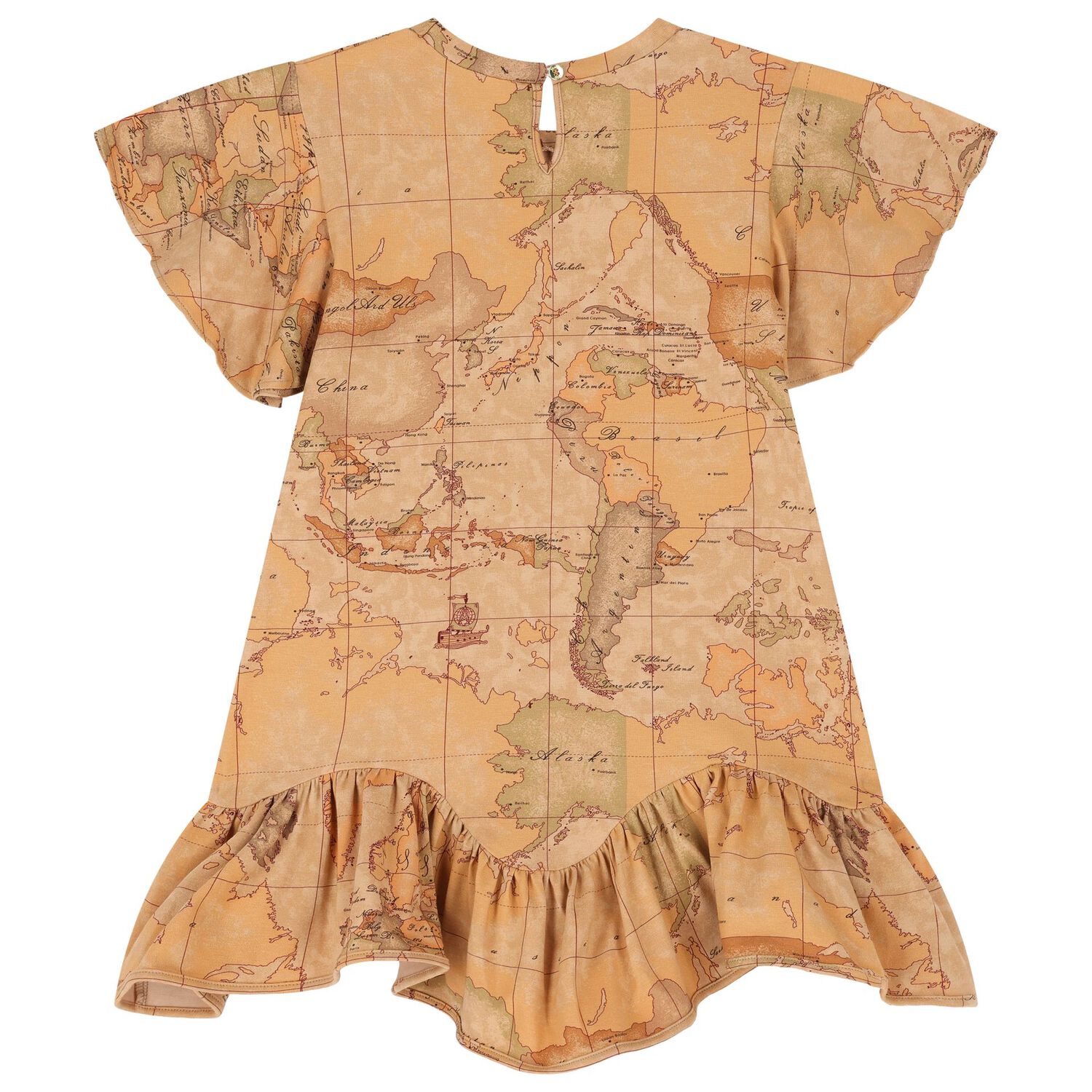 Girls Beige Geo Map Dress, 1, hi-res image number null