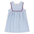فستان بناتي مخطط باللونين الأزرق والأبيض بشعار, 1, hi-res