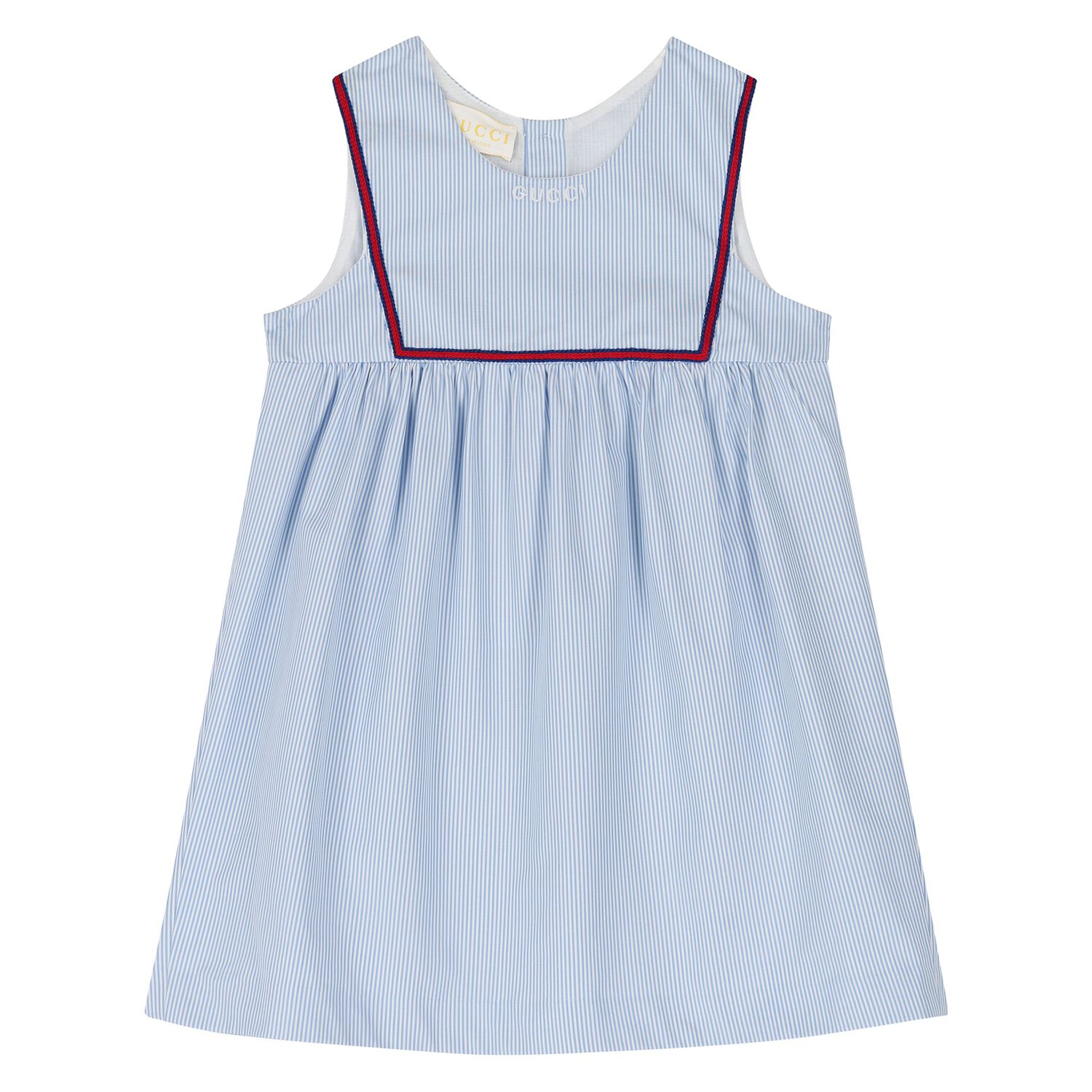 فستان بناتي مخطط باللونين الأزرق والأبيض بشعار, 1, hi-res