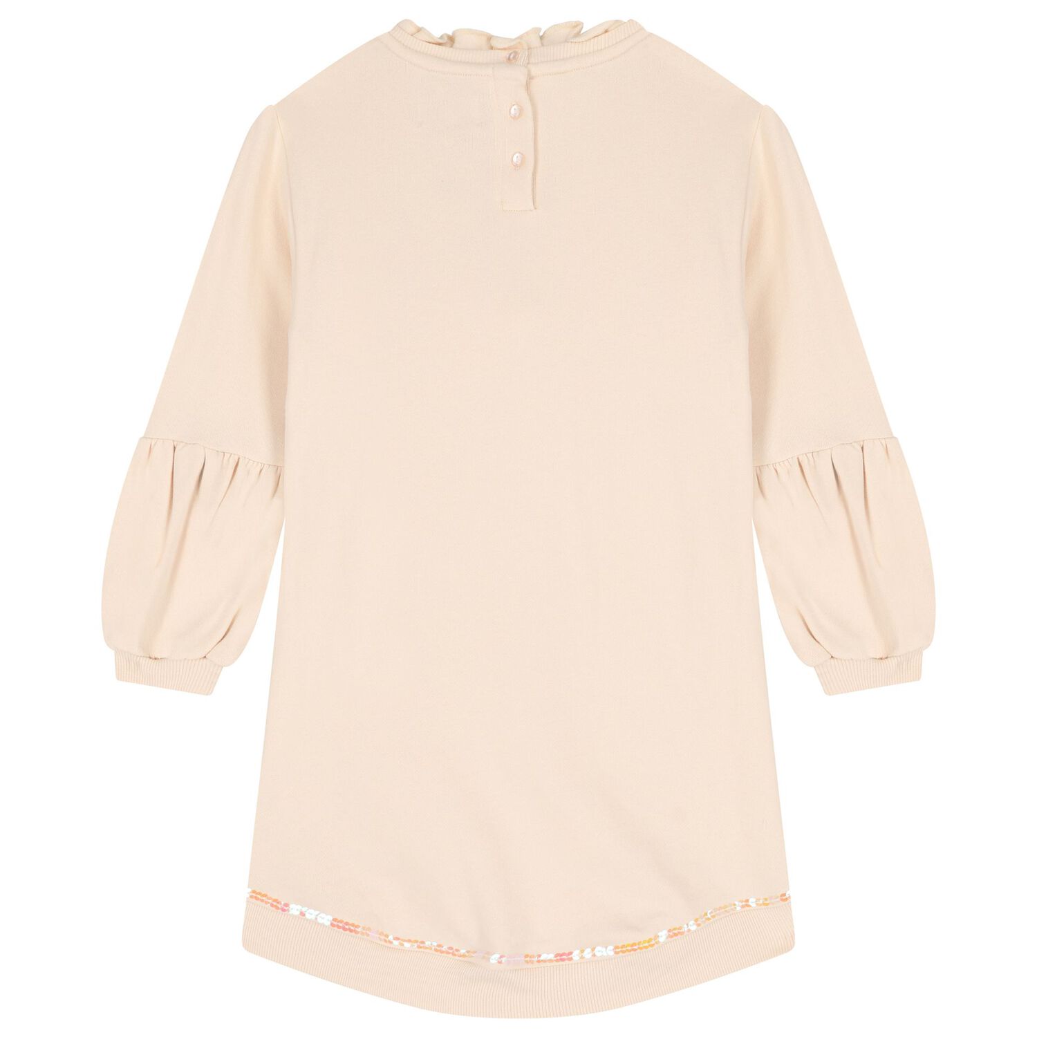 Girls Beige Bow Sweatshirt Dress, 1, hi-res