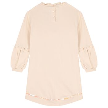 Girls Beige Bow Sweatshirt Dress