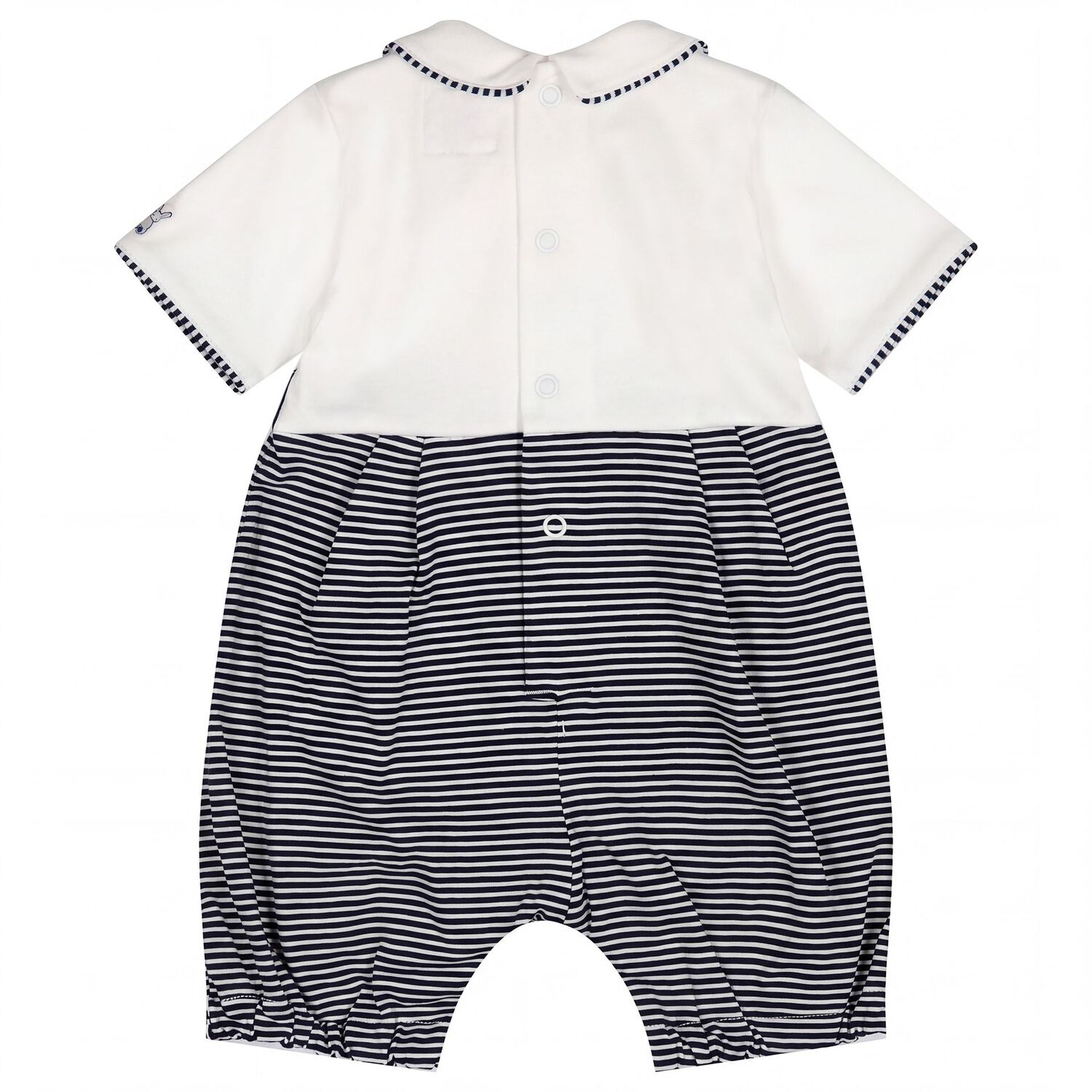 Baby Boys White & Navy Blue Striped Romper, 1, hi-res